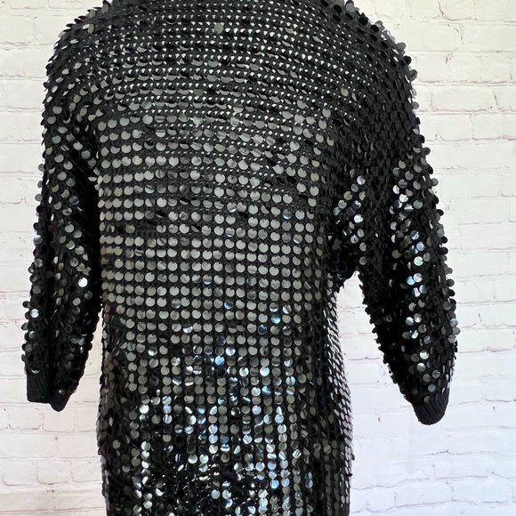 60's Black Sequin Cardigan/Sweater - Forecast Shops - Wool - Size Medium - Picture 8 of 11